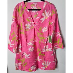 Lilly Pulitzer Josie Tunic Hotty Pink Twirlers Floral Linen Top XL NEW $88msrp